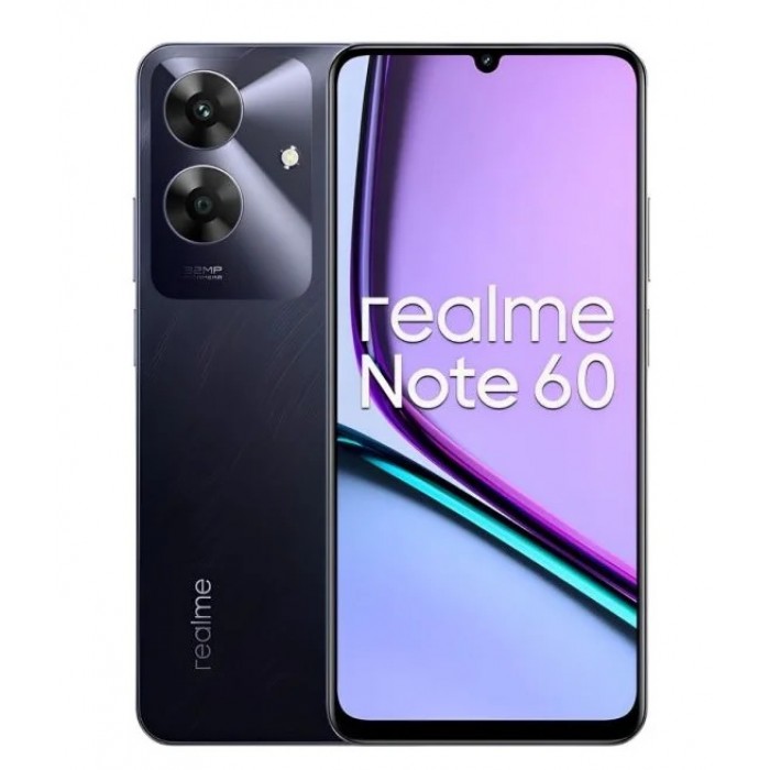 Oferta Relâmpago Celular Realme Note 60 128GB, 4GB RAM, Câmera Traseira Dupla de 32MP, Tela 6.74" Android 14, e Processador Octa Core Preto